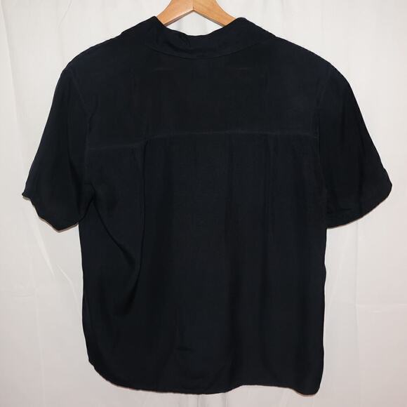 Seta Studio Blouses 100% Silk Size Small Short Sleeve Midnight Blue Button Up - Picture 12 of 13